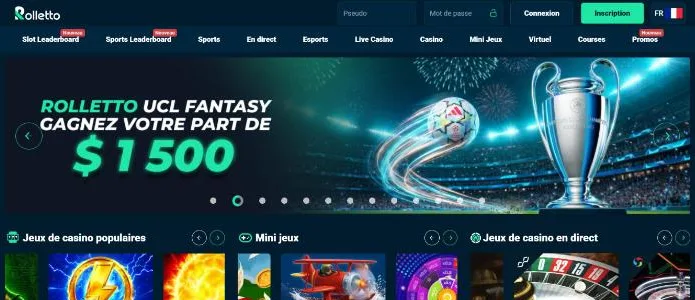 Page d'accueil de Rolletto en français sur rolletto07.com avec les champs Pseudo et Mot de passe